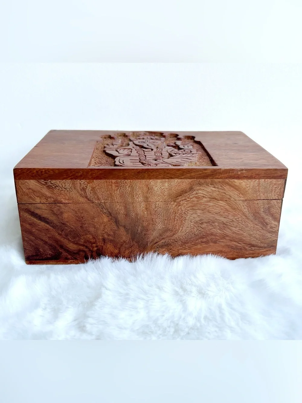 4x6 Hand Carved Ganesha Wooden Trinket Box | Spiritual Jewelry & Crystal Storage